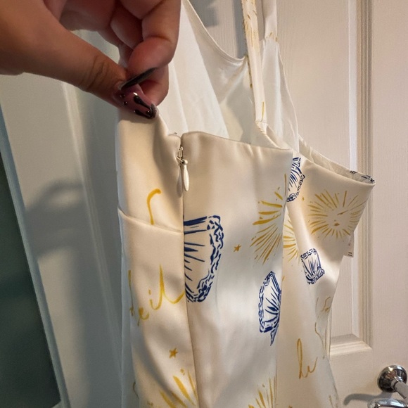 Maeve White Dress with Blue and Yellow Accents - Picture 3 of 4